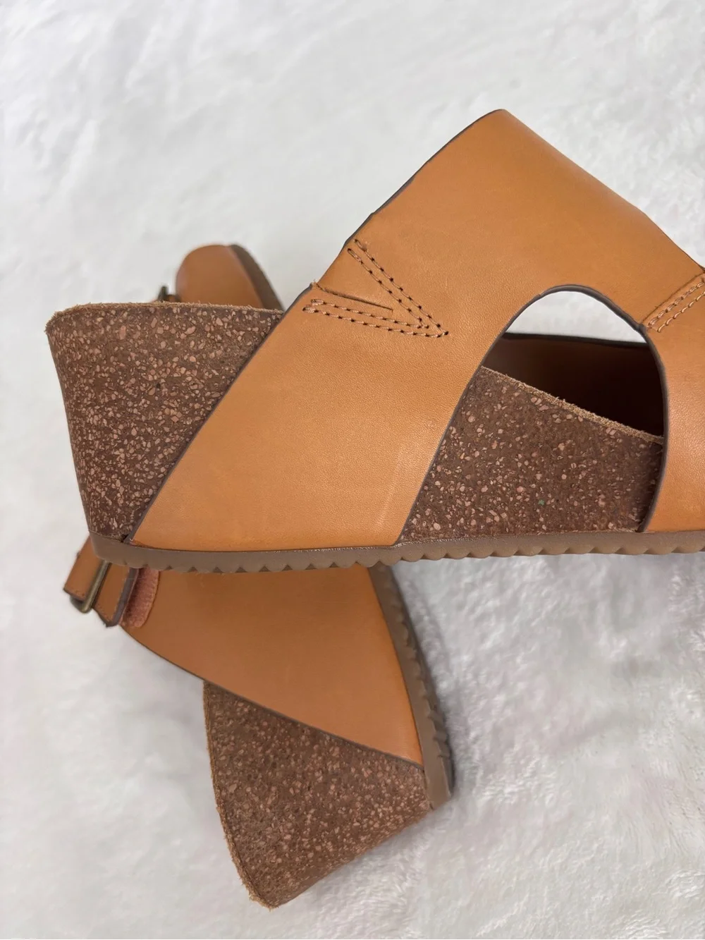 COMFORTIVA Emah Tan Leather Slide-On Wedge--EUC--9